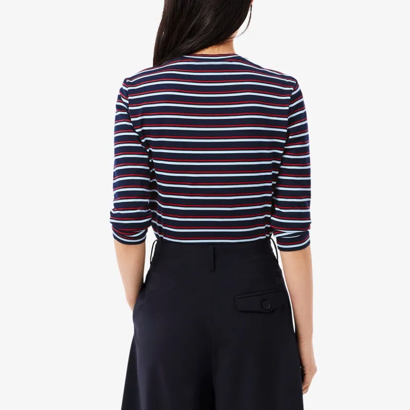 LACOSTE SS25 T Shirt Women's Red White/Dark Blue Stripes-3