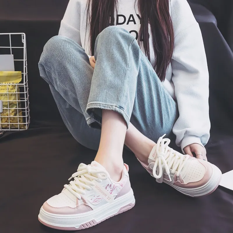 Warrior Lightweight Height Increasing Low Top Skateboard Shoes Women's Beige Pink-7