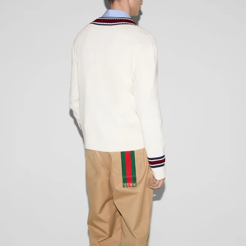 GUCCI Logo Intarsia Knit Cardigan-2