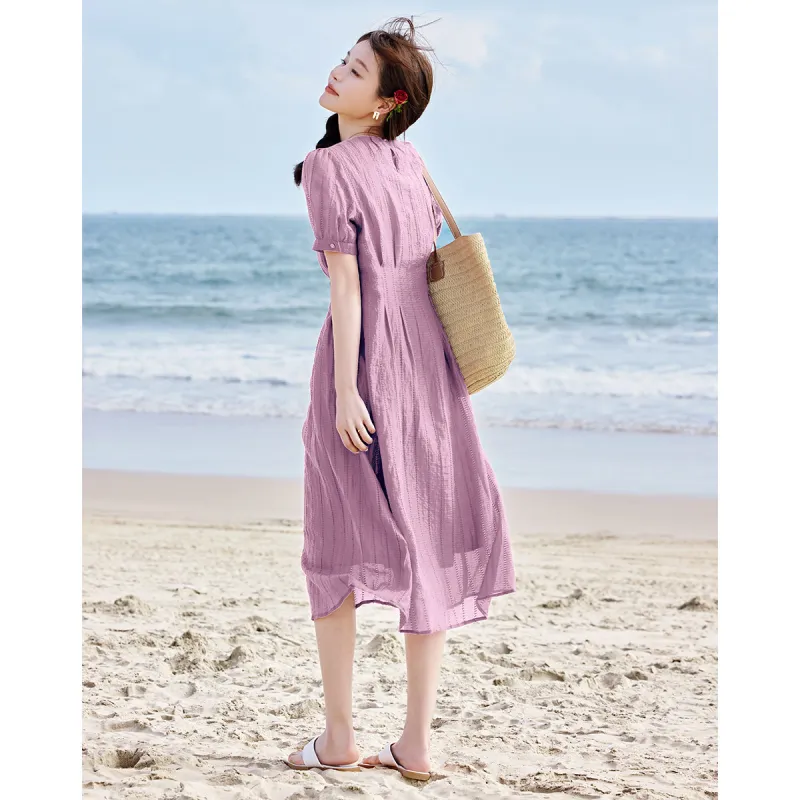 Mo Han Yi Mei SS24 Short Sleeved Dresses Women's Purple-2
