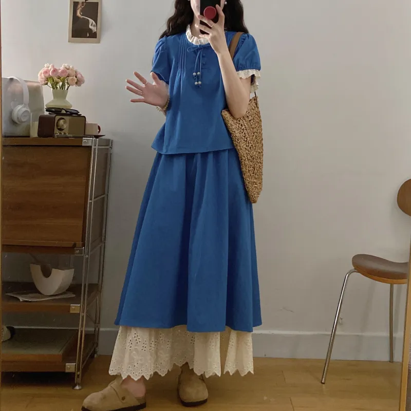 GULIANFEI Skirt Set Women's Dark Blue-5