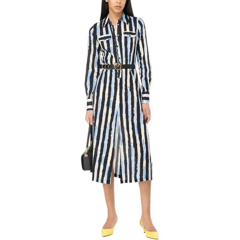 PINKO Paint Stripe Printed Midi Shirt Dress-2