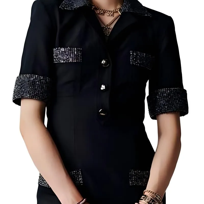 CHANEL SS23 Short Sleeved Dress Women's Black-2