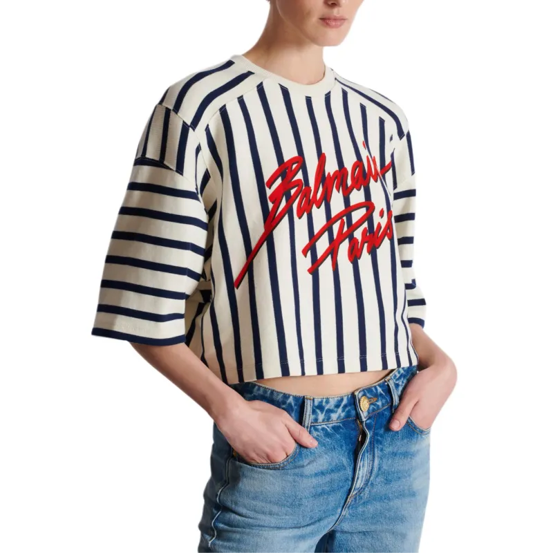 BALMAIN Striped Baseball Top-4