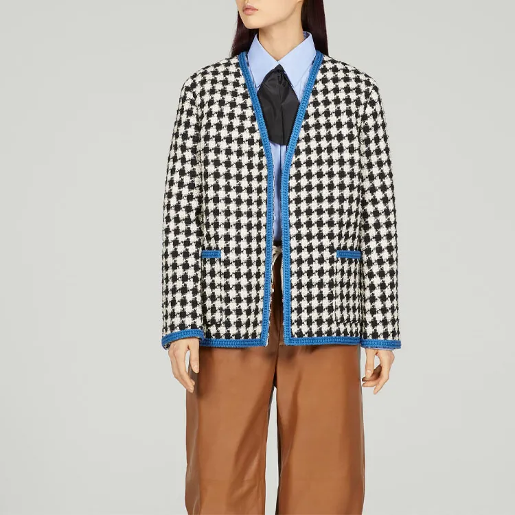 GUCCI Gingham Long-Sleeved Tweed Jacket-3