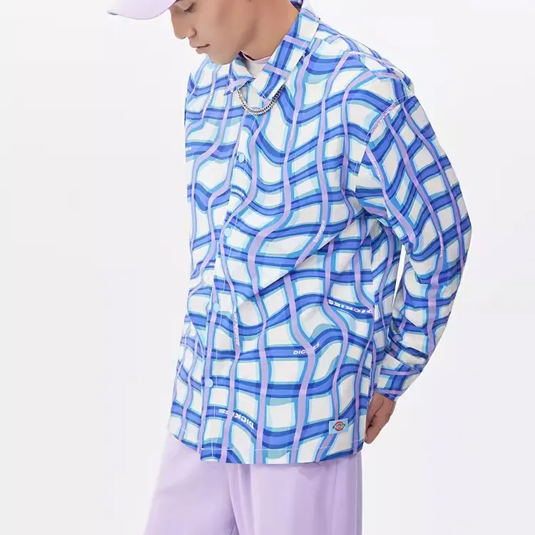 Dickies Shirts Unisex Sky Blue Wave Plaid-4