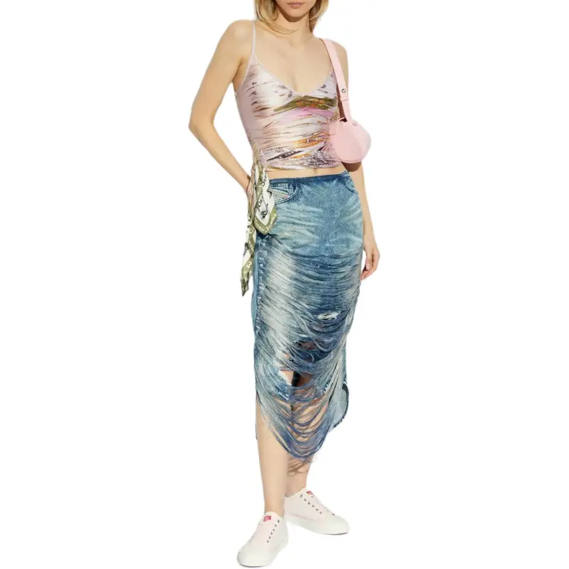 DIESEL De Plumy Fsg Distressed Denim Skirt-1