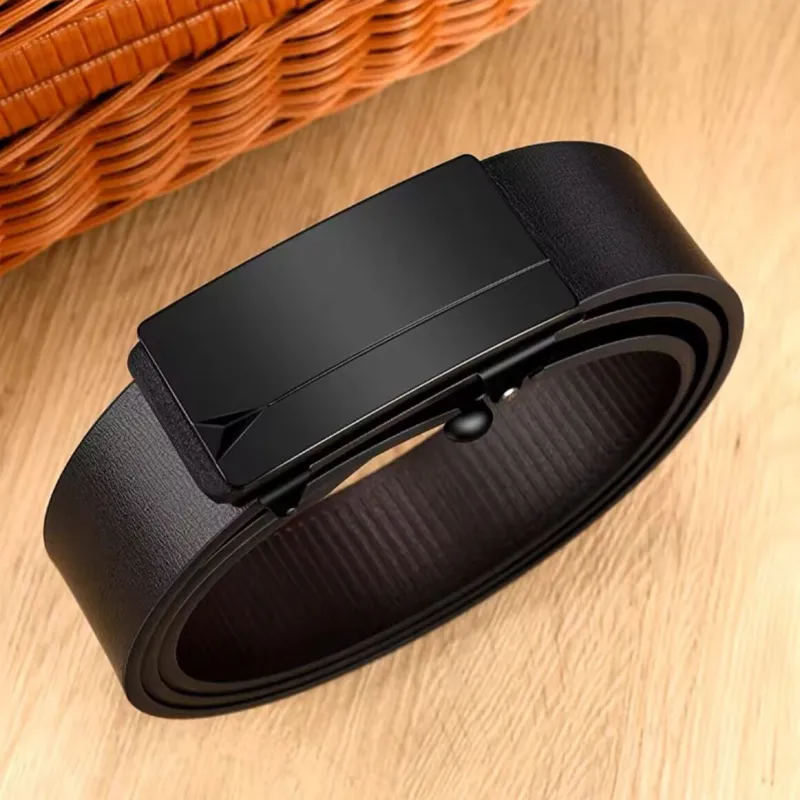 XXOFF Minimalist Matte Black Metal No Tooth Automatic Buckle PU Leather Belts Men's Matte Black-2