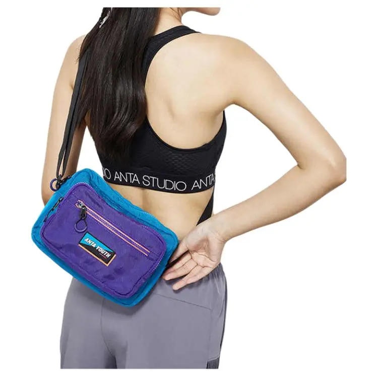 Anta Nylon Small Square Bag Shoulder Bag Crossbody Bag Unisex Blue Purple-5