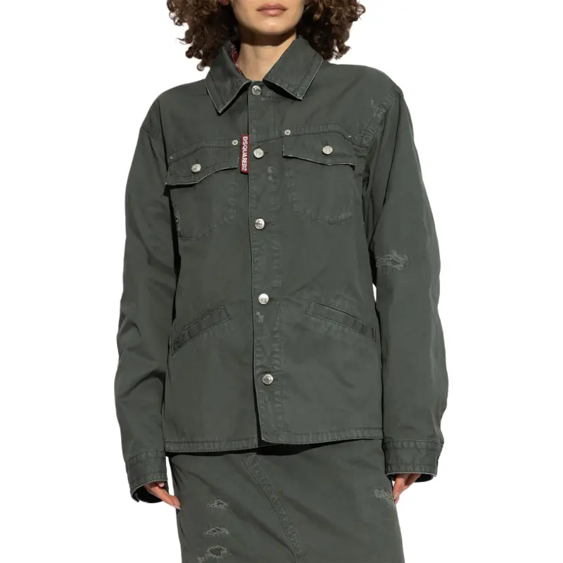 DSQUARED 2 Button Up Distressed Belted Overshirt-1