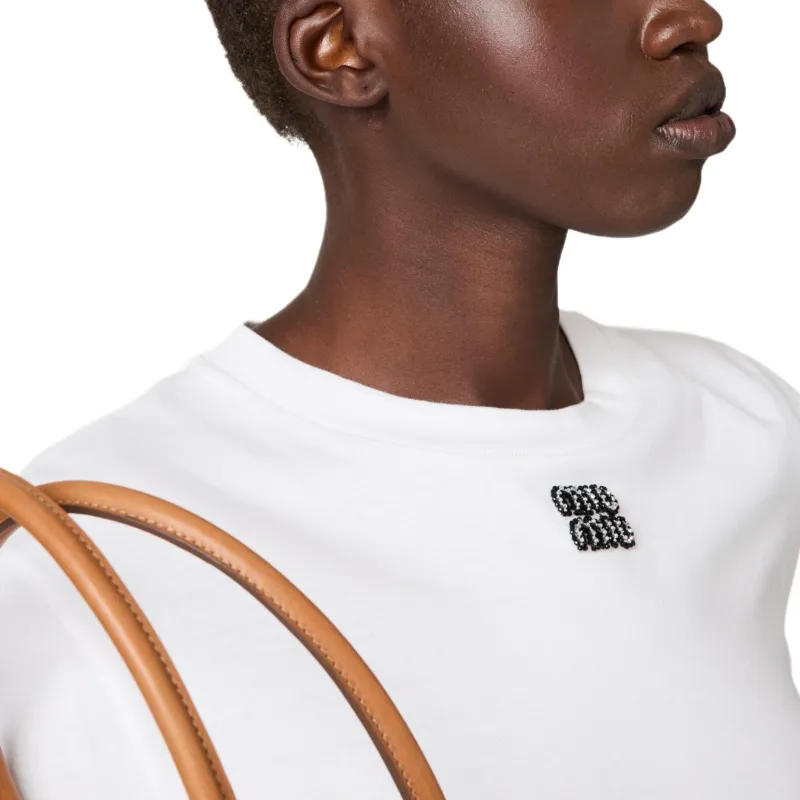 MIU MIU Logo Beaded Crewneck T Shirt-5