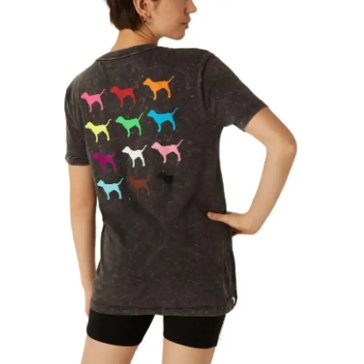 Victoria's Secret T-Shirt Women's Black Base With Multicolor Logo-3