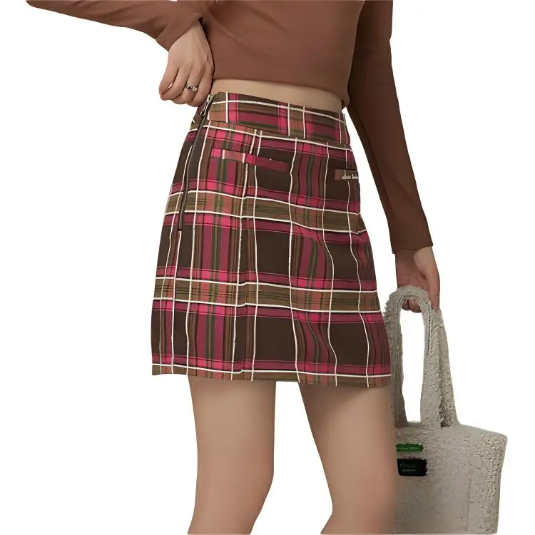 CHUU Casual Short Skirts Women's Pink Plaid-4