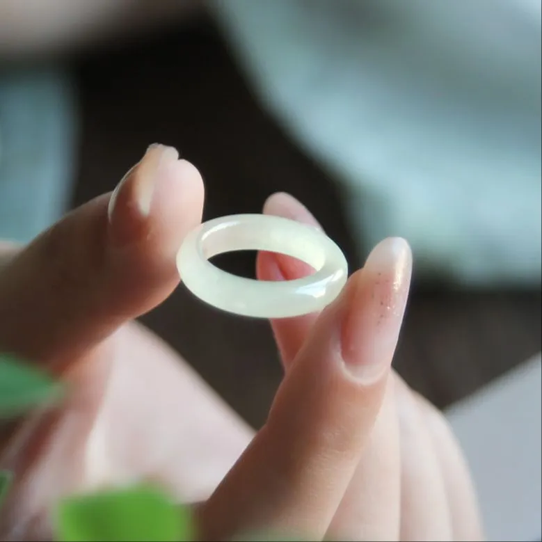 MY WORLD BEGINS AND ENDS WITH YOU Hetian Jade Rings Pale Greenish-White Jade Unisex-3