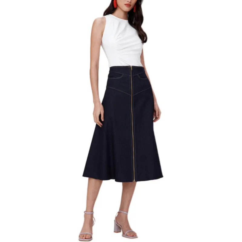 DVF Diane Von Furstenberg FW24 Denim Long Skirts Women's Blue-1