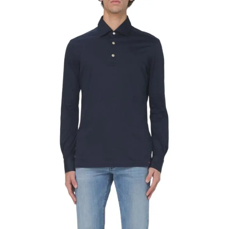 KITON Logo Embroidered Long Sleeved Polo Shirt-3