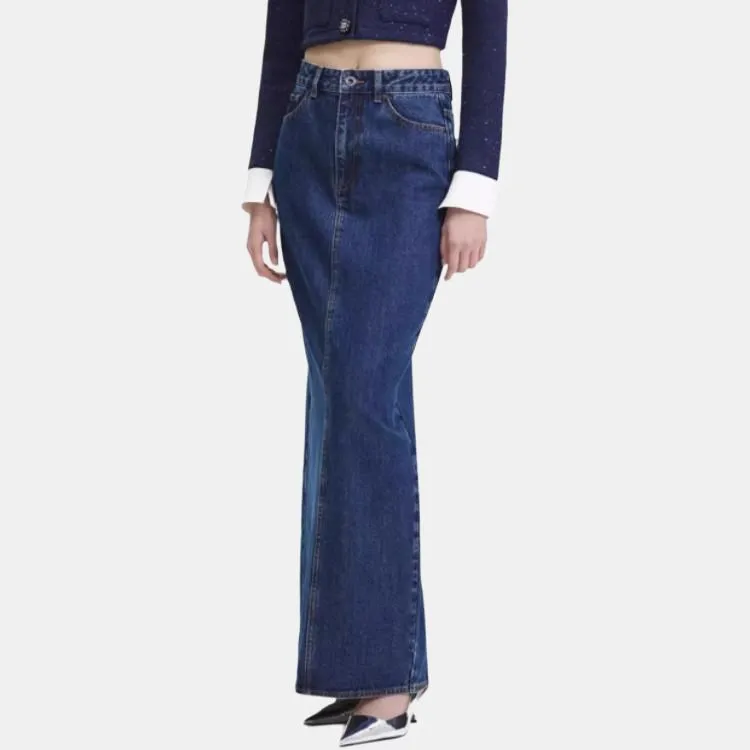 Self-portrait Denim Long Skirts Women's Denim Blue-3
