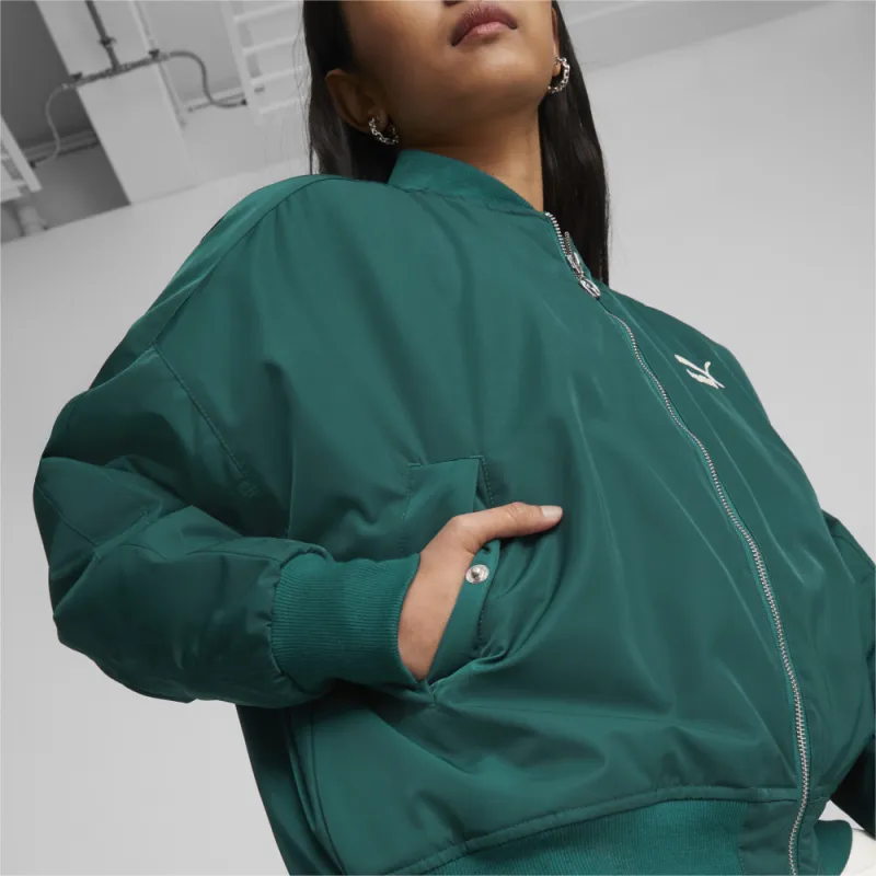 PUMA Fall 2022 T7 Collection T7 Shiny Bomber Jacket Women's Green-4