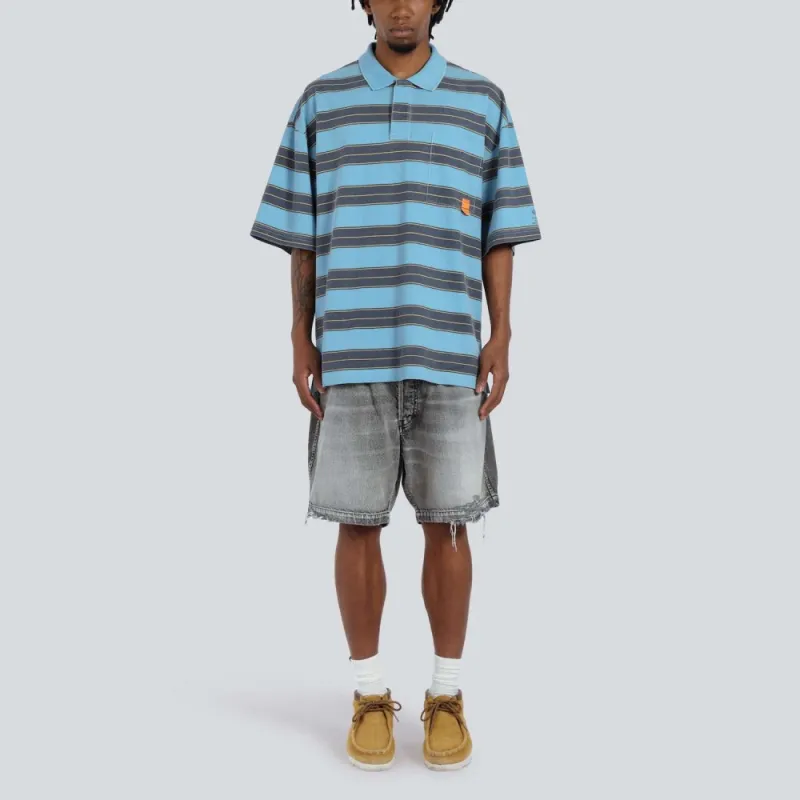 MADNESS Polo Shirts Unisex Blue Black Stripes-2