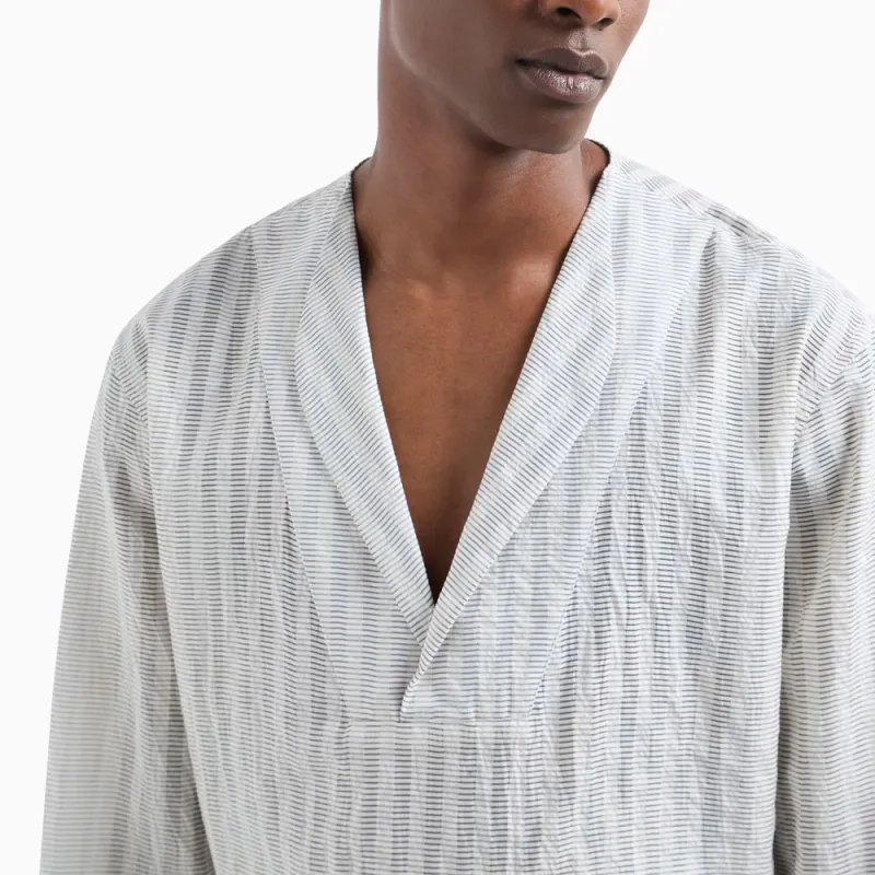GIORGIO ARMANI Striped Cotton And Silk Polo Shirt-4