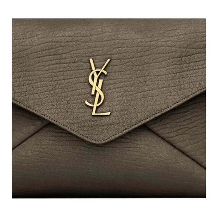 SAINT LAURENT Lambskin Envelope Clutch Tubas Women's Light Musk-4