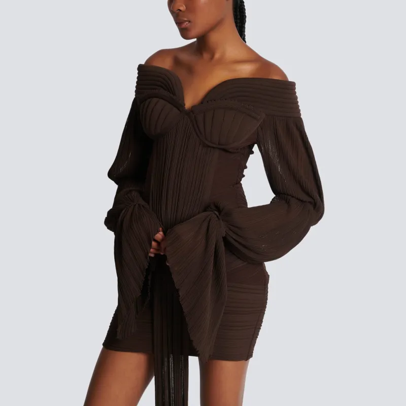 BALMAIN Long-Sleeved Dresses Women's Brown-4