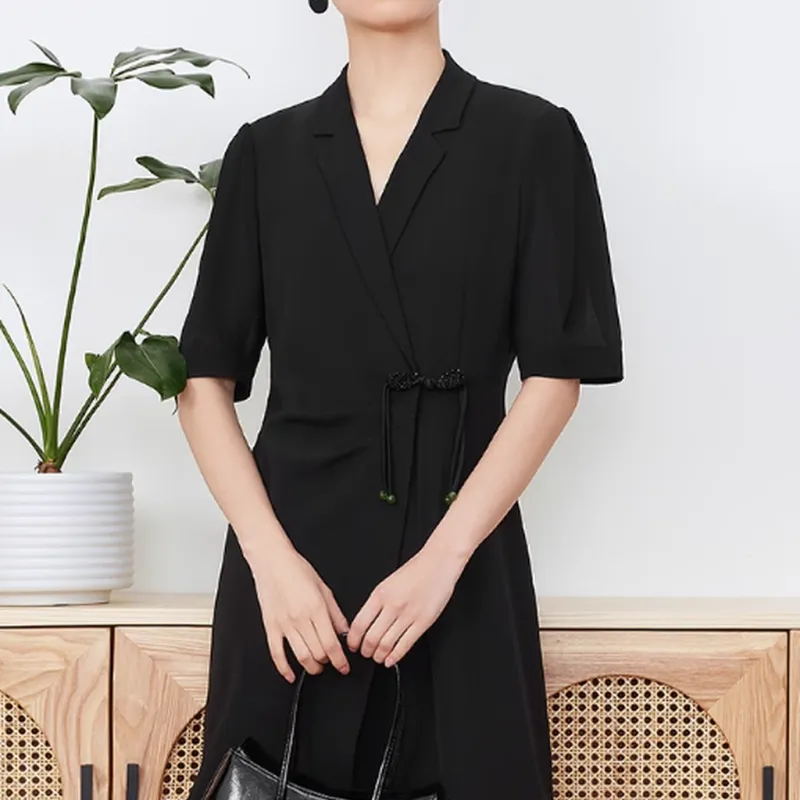 JZ Juzui Short Sleeved Dresses Women's Plain Black-1
