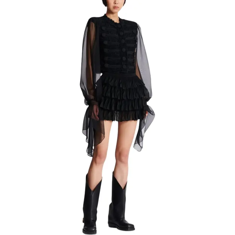 BALMAIN Chiffon sleeve Tweed Jacket-5