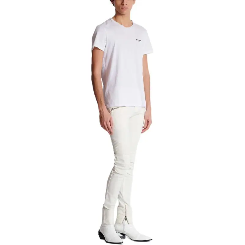 BALMAIN Flocked Logo Crewneck T Shirt-5
