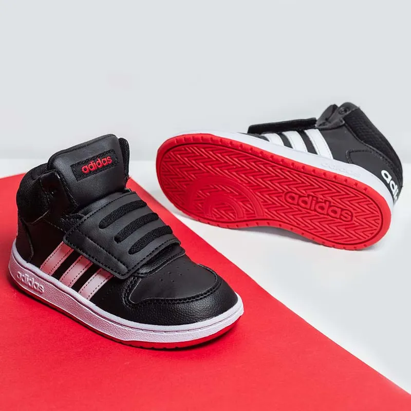 Adidas Neo Hoops 2.0 Mid Breathable Mid Top Vintage Basketball Shoes Black White Red Infant And Toddler-1