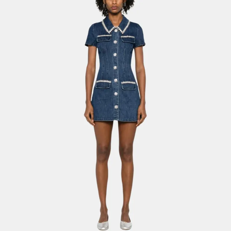 Self portrait Denim Collared Mini Dress-1