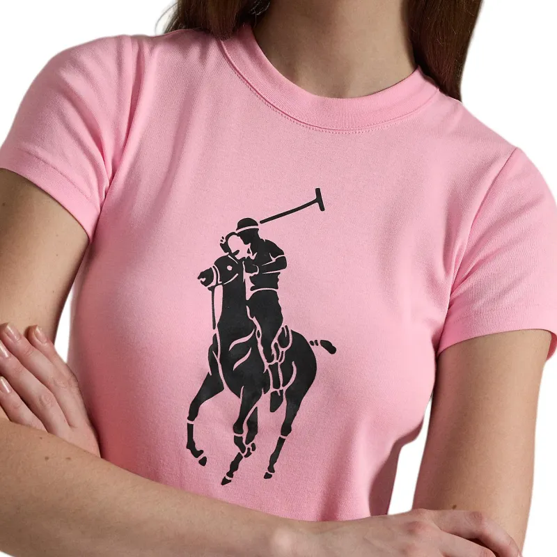Polo Ralph Lauren Logo Pony Round Neck Pullover Slim Fit Short Sleeved T Shirt Women's Pink-3