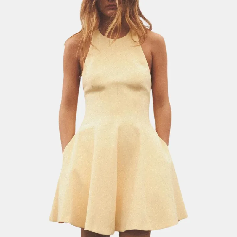 ZARA Sleeveless Dress Women's Yellow-4