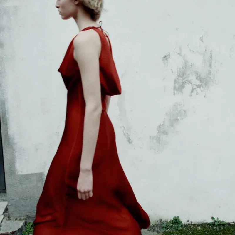 ZARA Valentine's Day Collection SS25 Slip Dress Women's Red-6