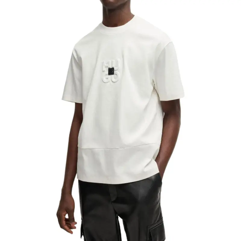 HUGO BOSS Interlock Cotton With Stacked Logos T Shirt Men's White-1