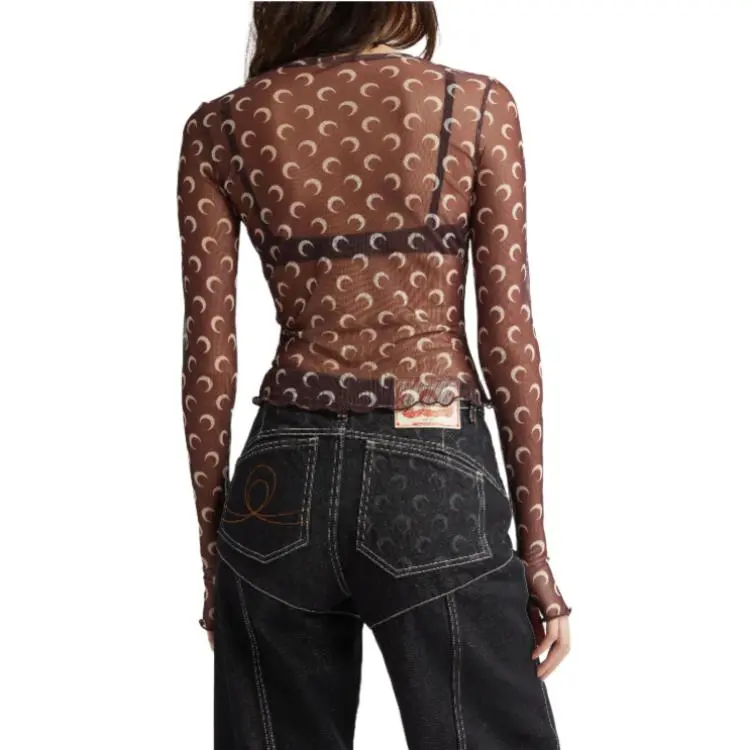 Marine Serre Mesh Monogrammed Crewneck Cropped Top-4