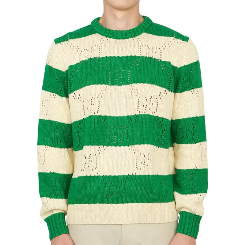 GUCCI Gg Lace Striped Knit Sweater-2