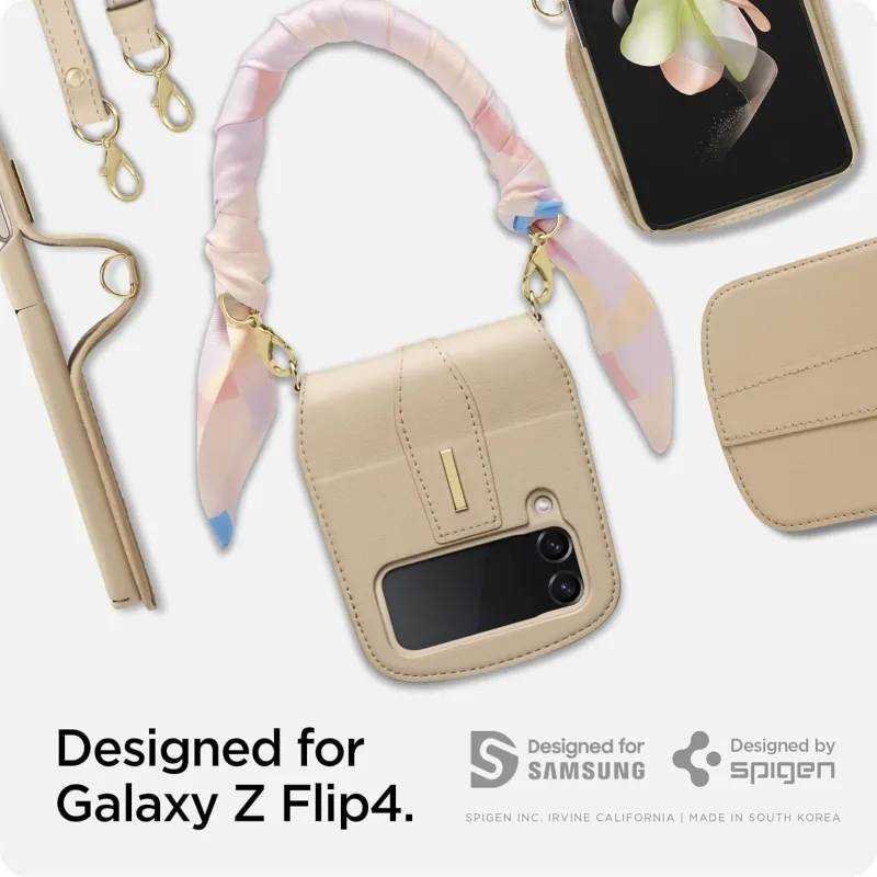Spigen PU Artificial Leather Material With Lanyard Phone Cases Compatible With Galaxy Z Flip 4 Girlish-2