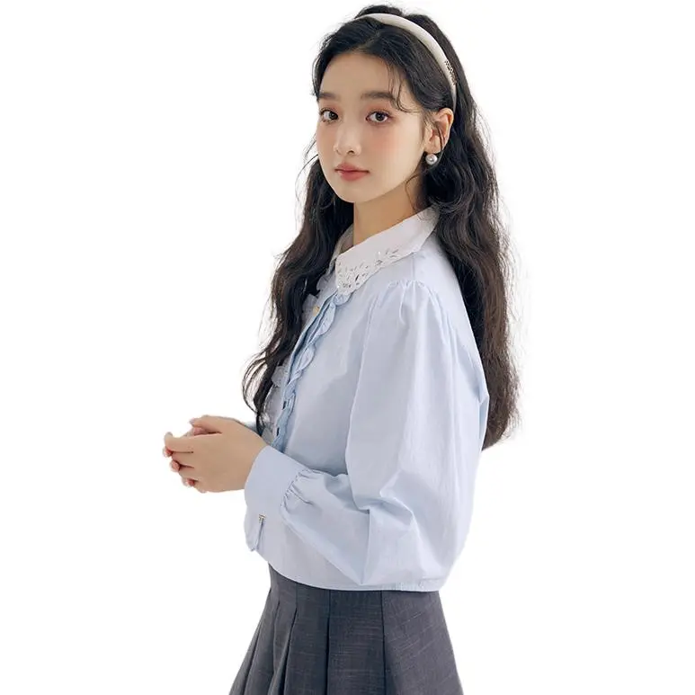 DEAR DEER PUFF Shirt Women's Blue-1