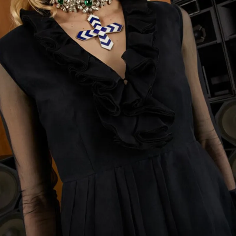 GUCCI FW22 Long Sleeved Dress Women's Black-4