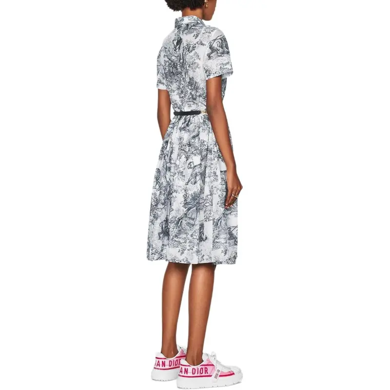 DIOR Short Sleeved Dress Women's White Blue-3