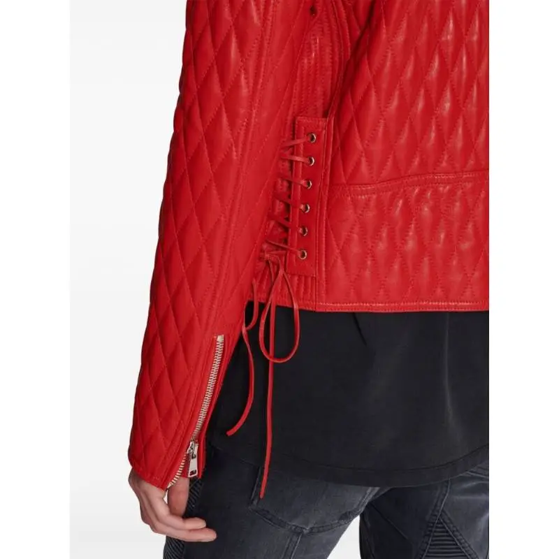 BALMAIN Lace-Up Detailed Leather Biker Jacket-3