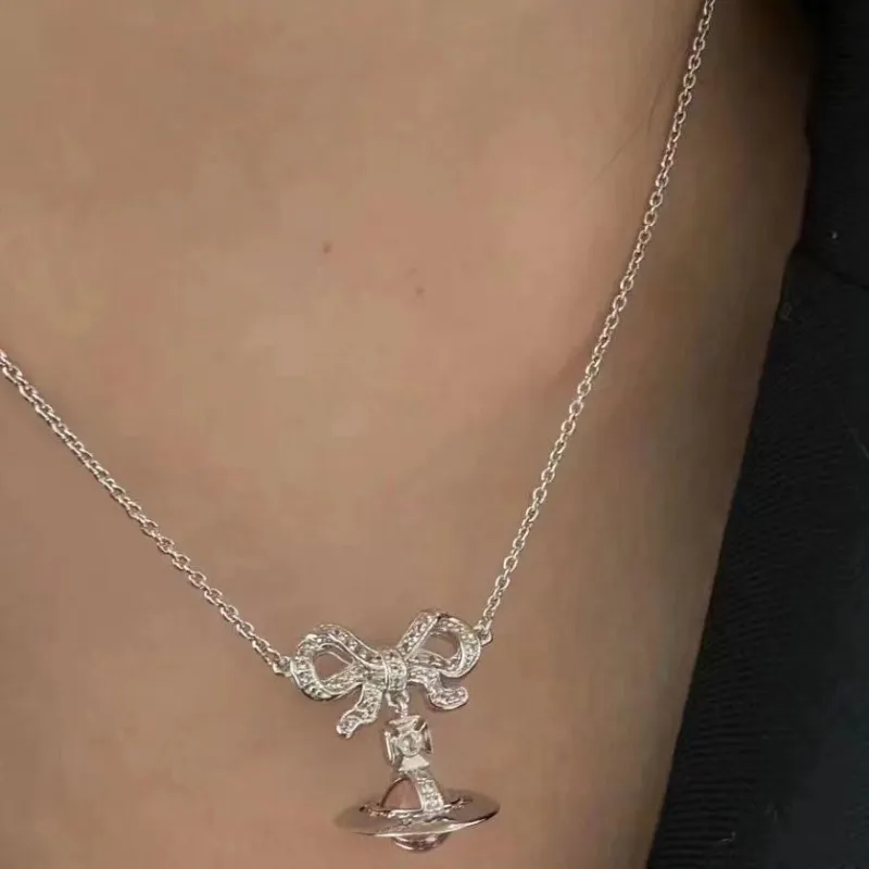 Vivienne Westwood Brass Necklaces Unisex Silver Pink-4