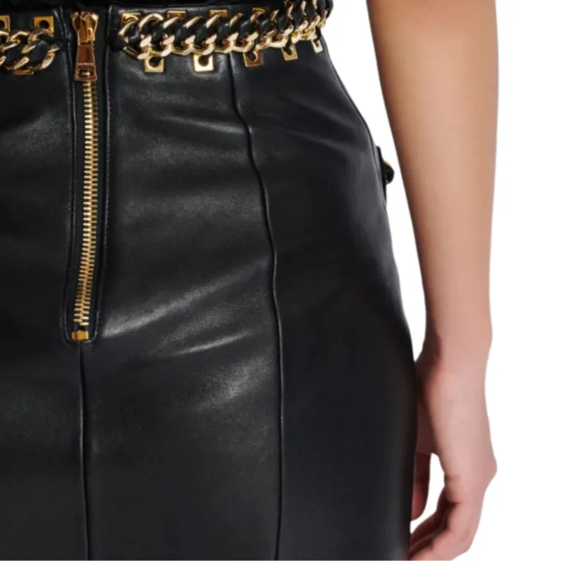 BALMAIN SS25 Leather Short Skirts Women's Black-5