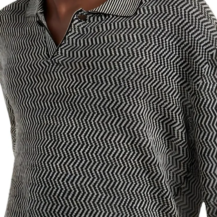 EMPORIO ARMANI Asv Linen And Lyocell blend Polo collar Jumper With Chevron Motif-4