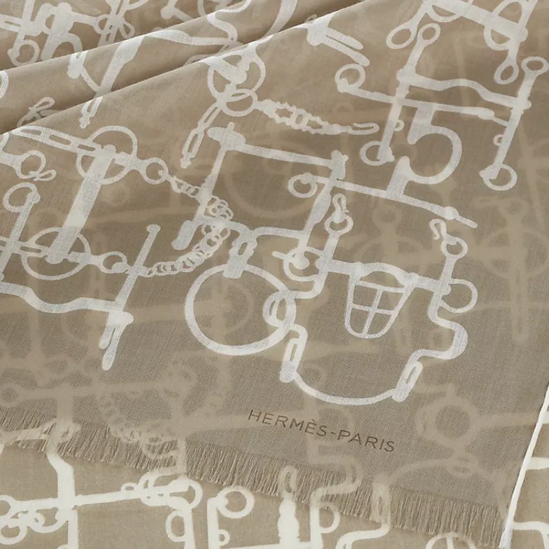 HERMES 100% 100% Cotton Knit Scarves Men's Gray Trelleborg-1