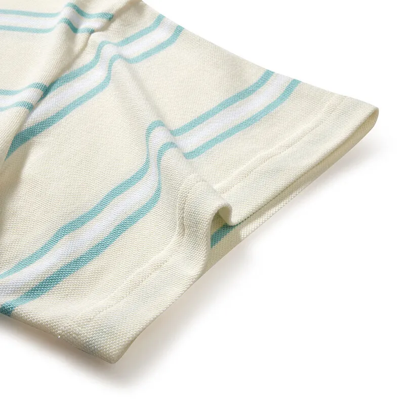 Skechers Colorful Polo Shirt Men's Cream White With Light Green Stripes-2