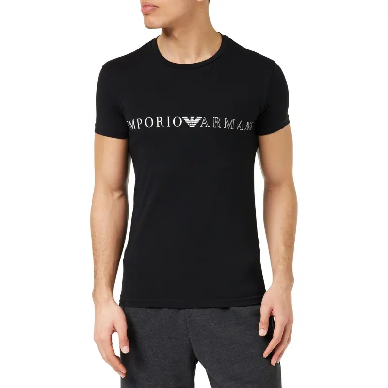 EMPORIO ARMANI Logo Print Crew Neck Pullover Short Sleeved T Shirt Men's Dark Blue-3