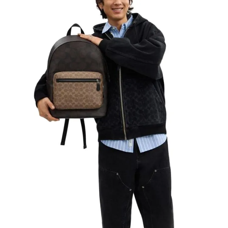 COACH West Artificial Leather Backpack Large Size Men's Walnut & Brown Yellow-3