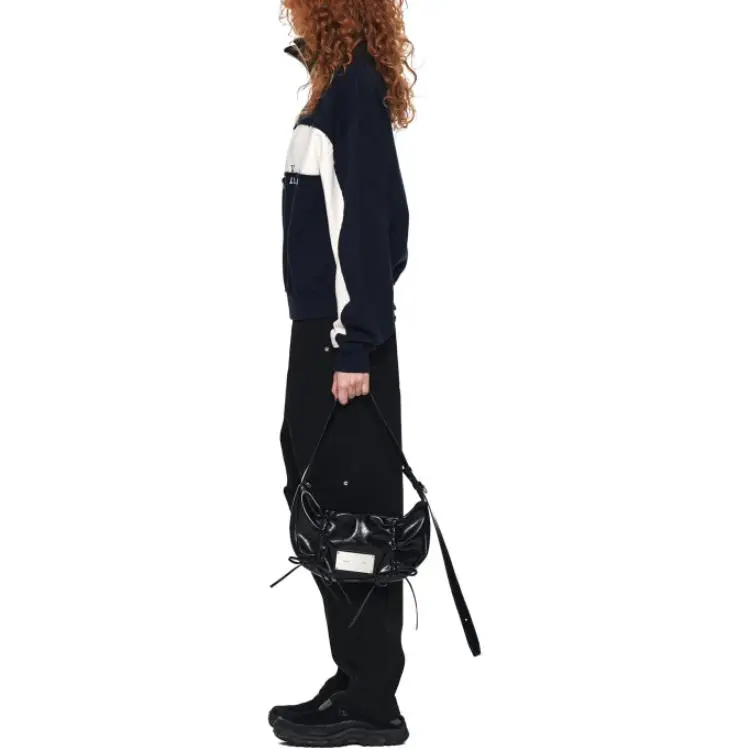 MATIN KIM Cutted Logo Half Zip Sweatshirt In Navy Sweatshirt Unisex Blue-2